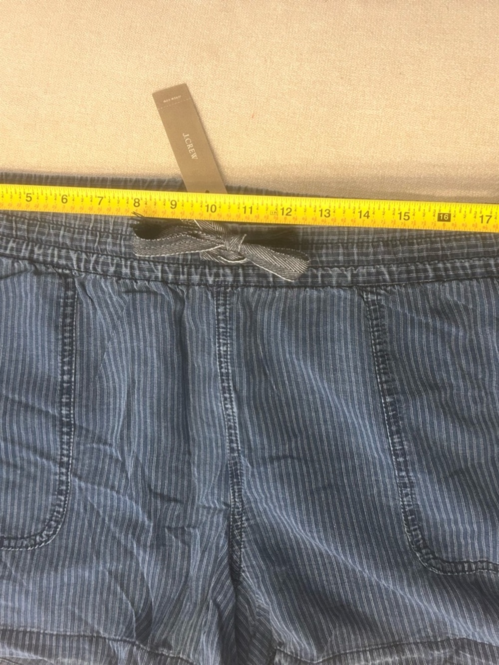 J. Crew Blue Pinstripe Drawstring Athletic Shorts - Picture 2 of 4
